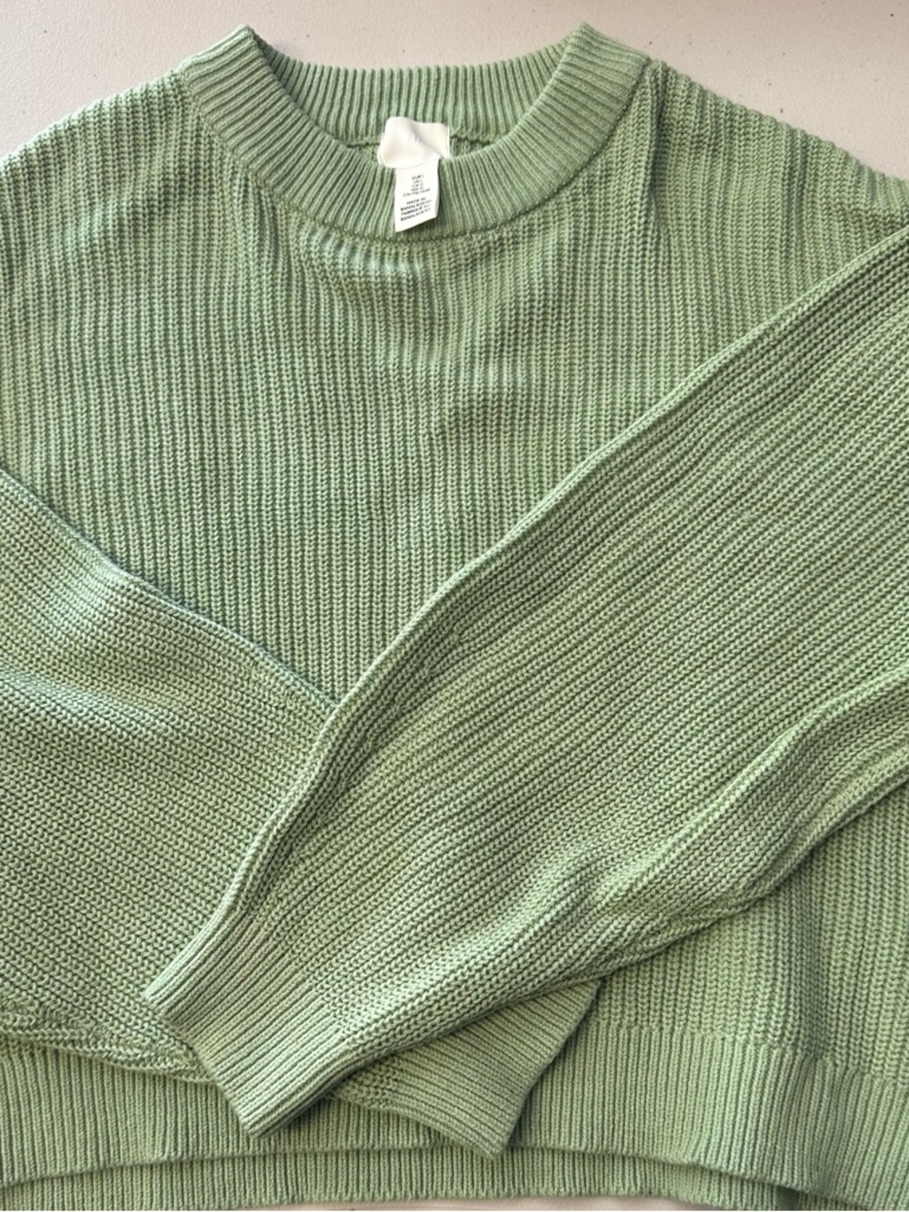 H&M Pale Mint Green Ribbed Crewneck Sweater